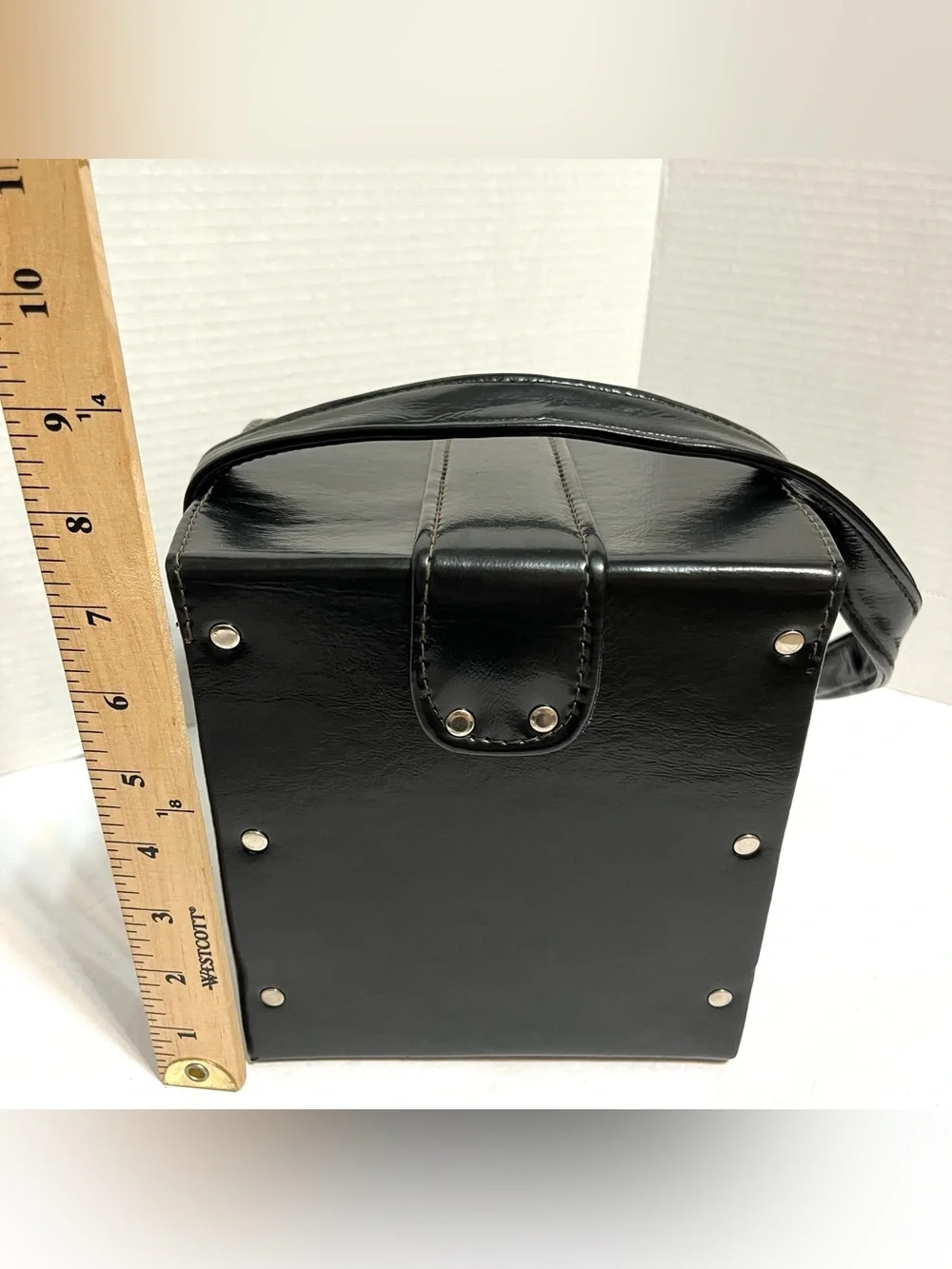 Vintage Black Leather Cube Hard Camera Case Bag Shoulder Strap